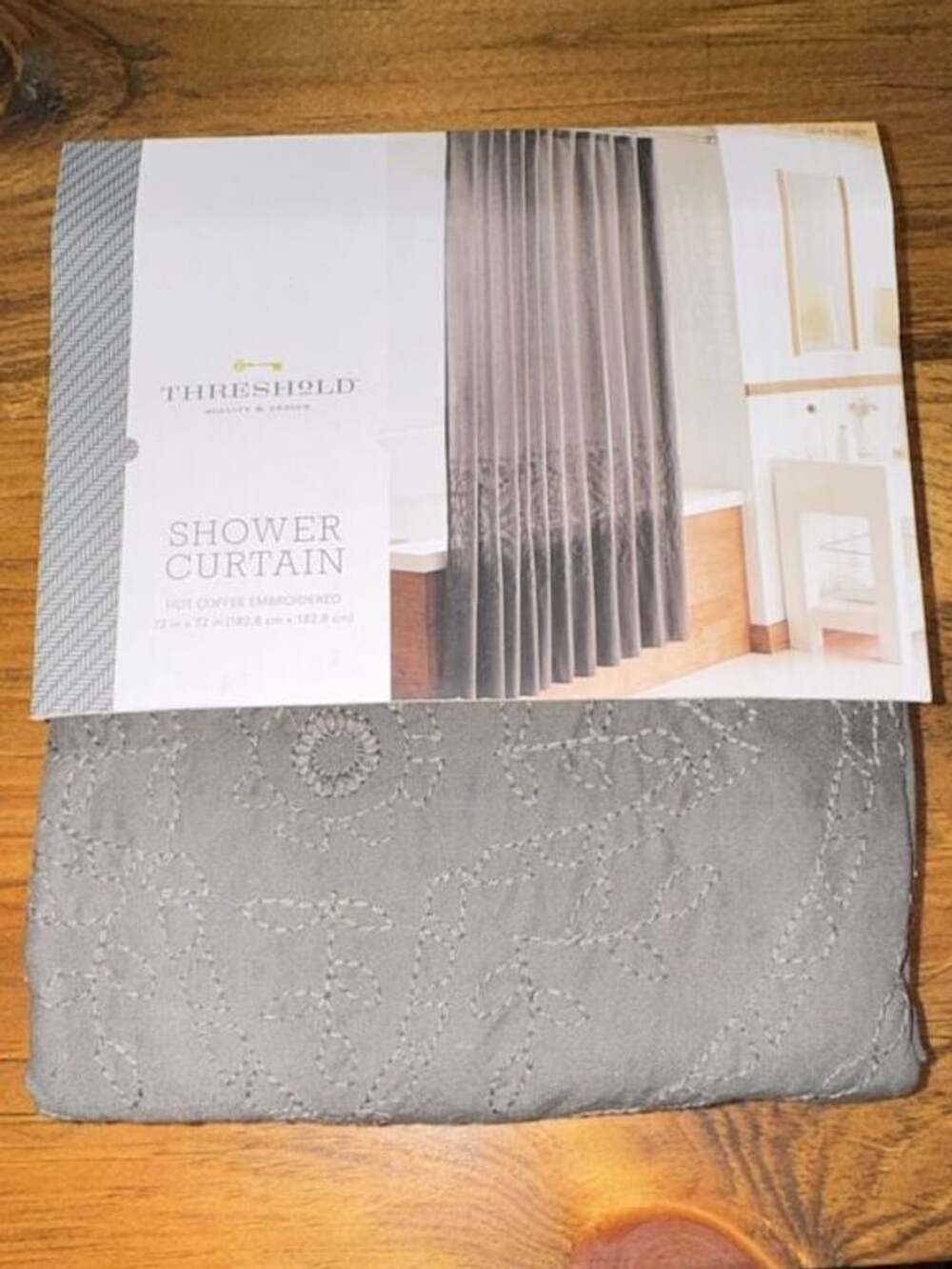 Threshold Hot Coffee Embroidered Shower Curtain 72 in x 72 in Gray